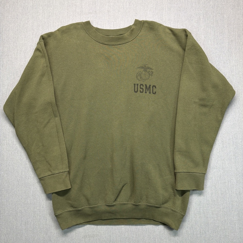Vintage USMC Crewneck‎ Sweatshirt Men's Size L Olive Green US Marine Corps USA